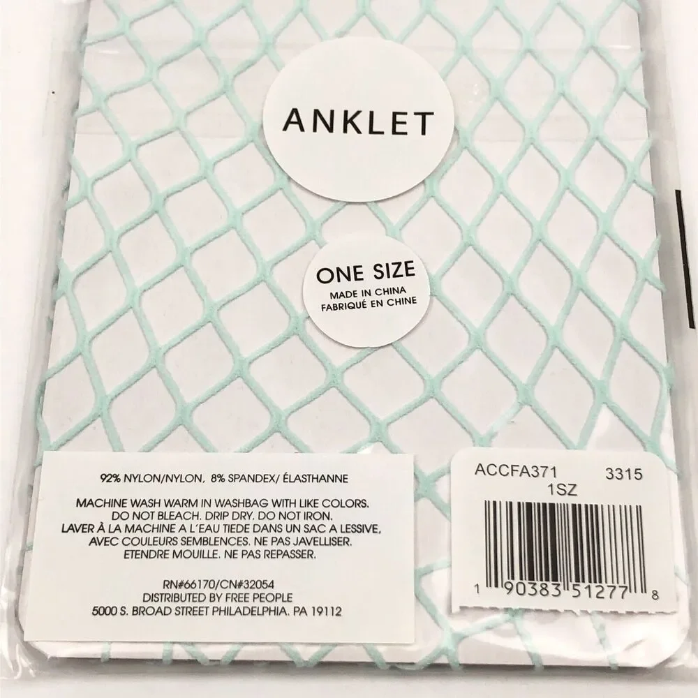 NEW (2) Pairs Free People Sugar Sugar Fishnet Ankle Socks‎ Anklet Mint One Size